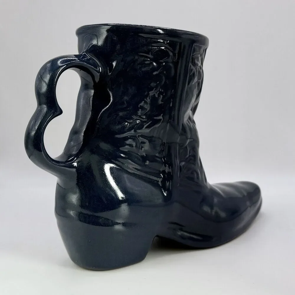 Mid Century Modern Frankoma Pottery Navy Cowboy Boot Mug Bud Vase C33